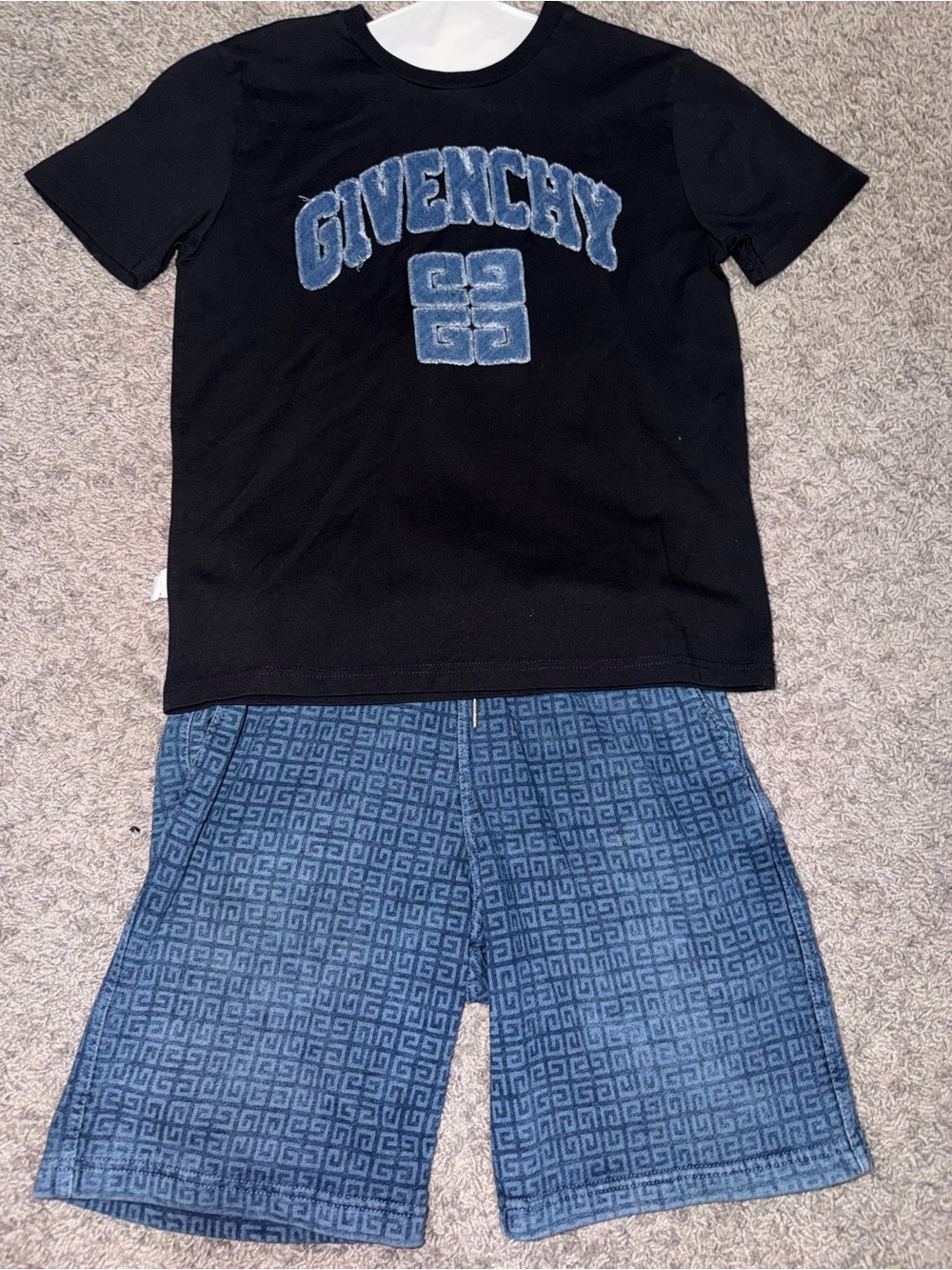 Givenchy Black Tee with Blue Logo & Blue Patterned Shorts Pajama Set